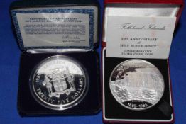 Royal Mint silver proof £25 Falklands Island 100th Anniversary of Self Sufficiency with COA and