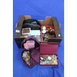 Box of jewellery and watches.