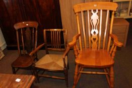 Victorian low farmhouse chair, rush seated elbow chair,