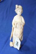 Good Japanese ivory Okimono of Geisha, signed to base, 18cm.