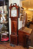 Antique mahogany eight day longcase clock having painted arched dial.