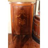 Edwardian inlaid mahogany bow front music cabinet, 107cm by 51.5cm.