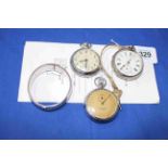 Gents silver pocket watch, stop watch and watch, and silver bangle (4).