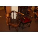 Victorian oak bobbin column armchair and antique splat back corner chair (2).