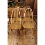 Set of four Ercol Windsor Quaker back dining chairs.