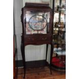 Edwardian mahogany display cabinet having glazed panel door above a drawer raised on cabriole legs