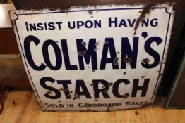 Vintage enamel sign, Colmans Starch, 92cm by 96cm.