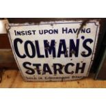Vintage enamel sign, Colmans Starch, 92cm by 96cm.