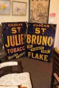 Two vintage enamel signs, Ogdens Tobacco, 122cm by 92cm.