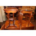 Oval burr walnut nest of three tables and mahogany nest of three tables.