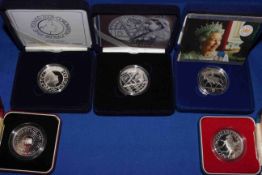 Five silver cased £5 coins including 2003 Coronation Jubilee, 1953-1993 Anniversary,