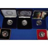 Five silver cased £5 coins including 2003 Coronation Jubilee, 1953-1993 Anniversary,