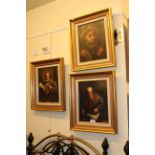 Set of three signed Continental portrait oils on canvas, 34cm by 26cm, framed.