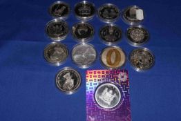 Collection of one ounce (1oz) capsulated silver proof and uncirculated worldwide coins,