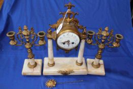 Victorian gilt metal and marble clock garniture.