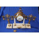 Victorian gilt metal and marble clock garniture.