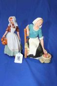 Two Royal Doulton figures, The Milkmaid and The Apple Maid.