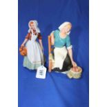 Two Royal Doulton figures, The Milkmaid and The Apple Maid.