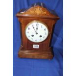 Edwardian inlaid mahogany striking mantel clock.