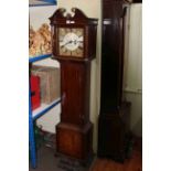 Antique mahogany miniature eight day longcase clock having square brass and silvered dial,