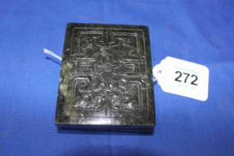 Dark green jade/hardstone box, 8cm by 6.5cm.