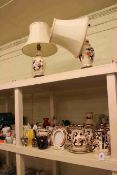 Masons Mandalay lamps with shades, jugs, vase, saucers, Ironstone, commemorative ware, Torquay ware,