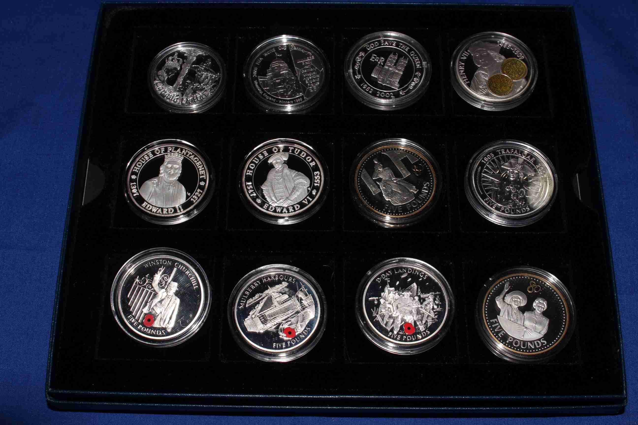 Two tray boxes of Westminster silver capsulated and uncirculated coins depicting royal heads,