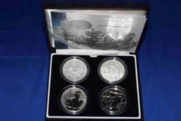 Royal Mint Britannia design one ounce (1oz) silver bullion four coin set with COA, cased.