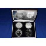 Royal Mint Britannia design one ounce (1oz) silver bullion four coin set with COA, cased.