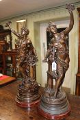 Pair large Victorian spelter figures, Commerce, after Ch. Levy, 66cm.