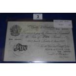 Bank of England Beale white five pound note, London 6th June 1952, X99 093081.