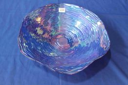 Blue glazed art pottery dish, 38cm diameter.