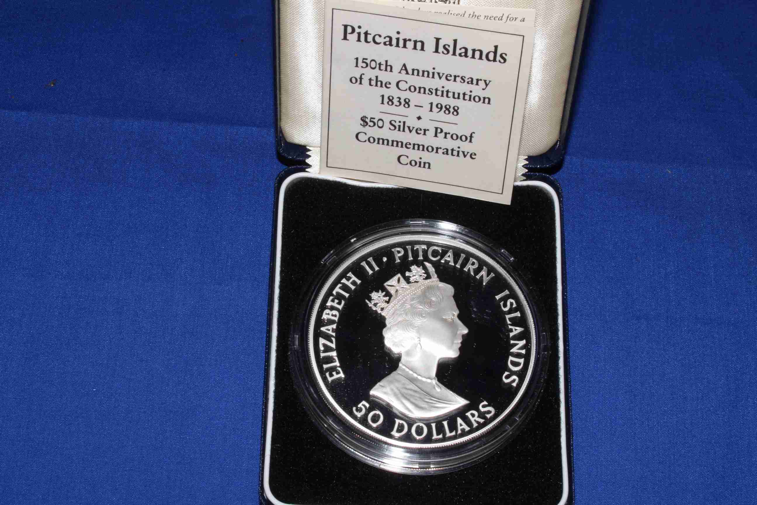 Royal Mint Pitcairn Islands 150th Anniversary of the Constitution 1838-1988 $50 silver proof - Image 2 of 2