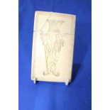 Chinese carved ivory card case with many figures and trees, and verso similar carving in vase form,