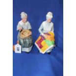 Two Royal Doulton figures, Embroidering and Eventide.
