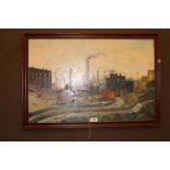 Mary Maden, Northern Industrial Scene, oil on board, signed lower right, 53cm by 81.5cm, framed.