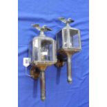 Pair of electrified brass coach lamps.