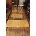 Two Ercol Windsor rectangular coffee tables and pair dining chairs (4).