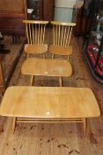 Two Ercol Windsor rectangular coffee tables and pair dining chairs (4).