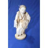 Good Japanese ivory Okimono of harvester with sheaf and cricket, signed 15cm.