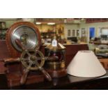 Marine inspired barometer and table lamp, 36cm to top of barometer.