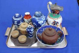 Tray lot with Chinese prunus ginger jars and other Oriental pieces.