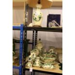Collection of Masons Green Chartreuse including lamp, lidded pot, jugs, photograph frame, etc.