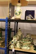 Collection of Masons Green Chartreuse including lamp, lidded pot, jugs, photograph frame, etc.