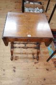 Burr walnut sofa coffee table with frieze drawer, 60cm by 55cm (leaves down).