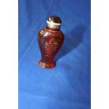 Amber baluster shape scent bottle decorated with figure and vase, 9cm.