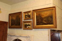 Two pairs of 19th Century landscape oils, framed.