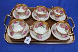 Adderley 'Lawley' six cups and saucers.