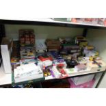 Shelf collection of assorted Diecast toy vehicles, majority are boxed including Corgi Jaguar, Lledo,