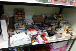 Shelf collection of assorted Diecast toy vehicles, majority are boxed including Corgi Jaguar, Lledo,